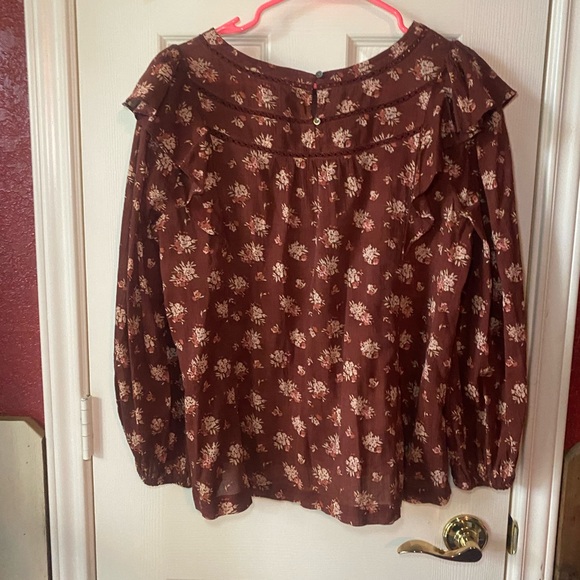 Madewell women’s ladder trim ruffle floral top size M color red/burgundy - Picture 6 of 6